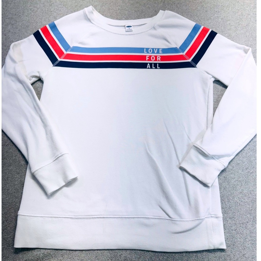 Old Navy Sweatshirt Womens XS White Love For All Graphic Striped Athleisure